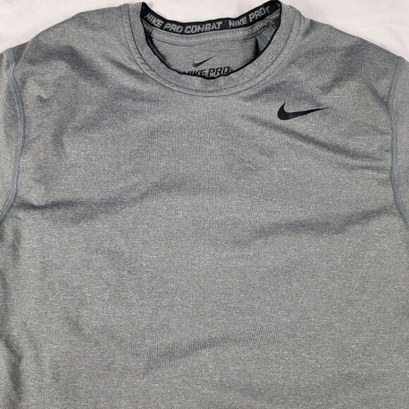 Nike Pro Combat Dri Fit Mens Medium Fitted T Shirt Gray Short Sleeve Athletic - Picture 7 of 11